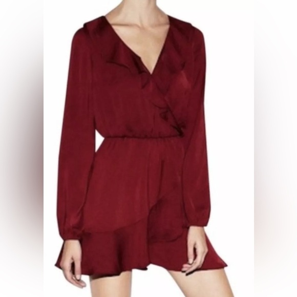 EXPRESS Faux Wrap Wide Ruffles dark goth party event casual flowy dress ​ L - Picture 1 of 10